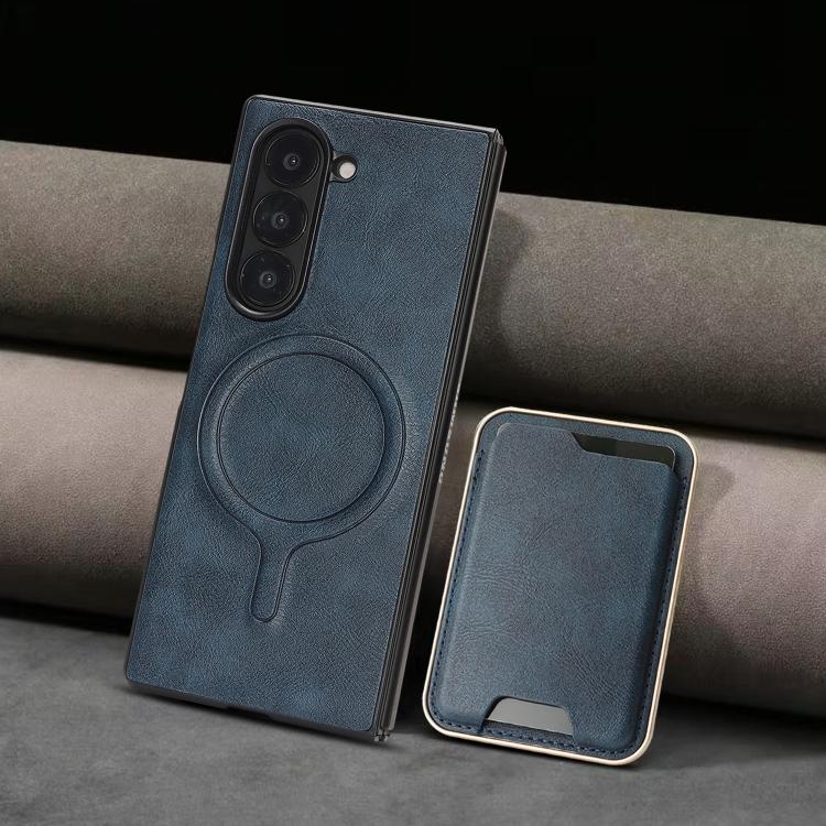 For Samsung Galaxy Z Fold7 Kalebol Slim MagSafe Ring Magnetic Card Bag Leather Phone Case(Blue) - Galaxy Z Fold7 5G Cases by Kalebol | Online Shopping UK | buy2fix