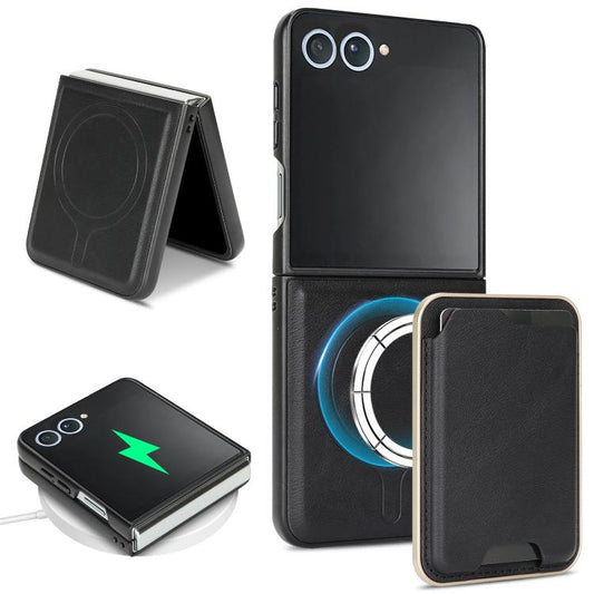 For Samsung Galaxy Z Flip7 Kalebol Slim MagSafe Ring Magnetic Card Bag Leather Phone Case(Black) - Galaxy Z Flip7 5G Cases by Kalebol | Online Shopping UK | buy2fix