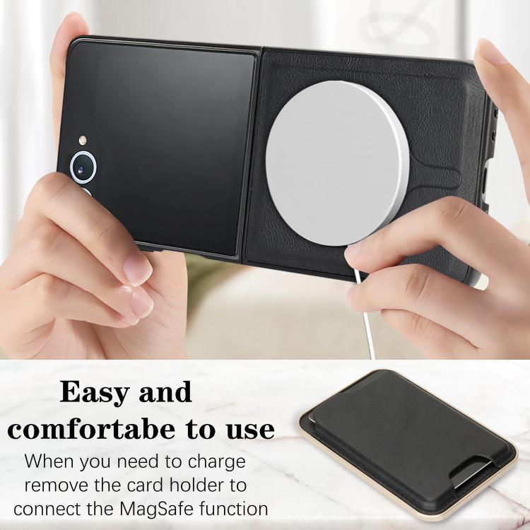 For Samsung Galaxy Z Flip7 Kalebol Slim MagSafe Ring Magnetic Card Bag Leather Phone Case(Black) - Galaxy Z Flip7 5G Cases by Kalebol | Online Shopping UK | buy2fix