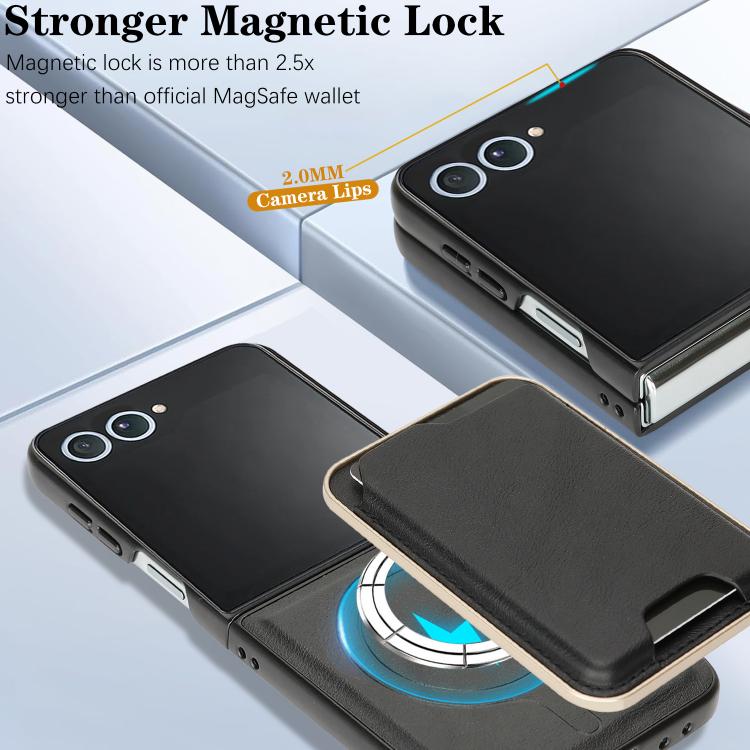 For Samsung Galaxy Z Flip7 Kalebol Slim MagSafe Ring Magnetic Card Bag Leather Phone Case(Black) - Galaxy Z Flip7 5G Cases by Kalebol | Online Shopping UK | buy2fix