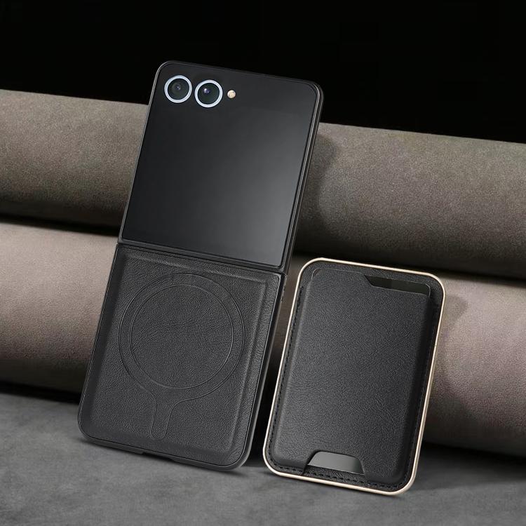 For Samsung Galaxy Z Flip7 Kalebol Slim MagSafe Ring Magnetic Card Bag Leather Phone Case(Black) - Galaxy Z Flip7 5G Cases by Kalebol | Online Shopping UK | buy2fix