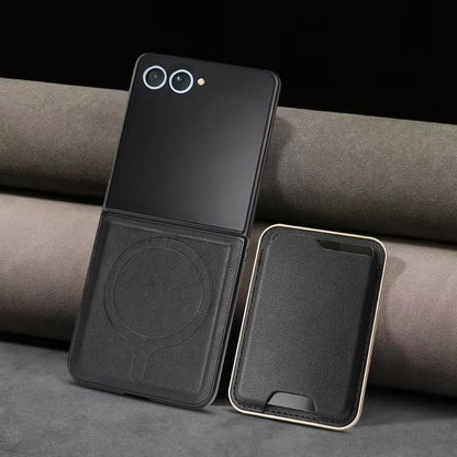 For Samsung Galaxy Z Flip7 Kalebol Slim MagSafe Ring Magnetic Card Bag Leather Phone Case(Black) - Galaxy Z Flip7 5G Cases by Kalebol | Online Shopping UK | buy2fix