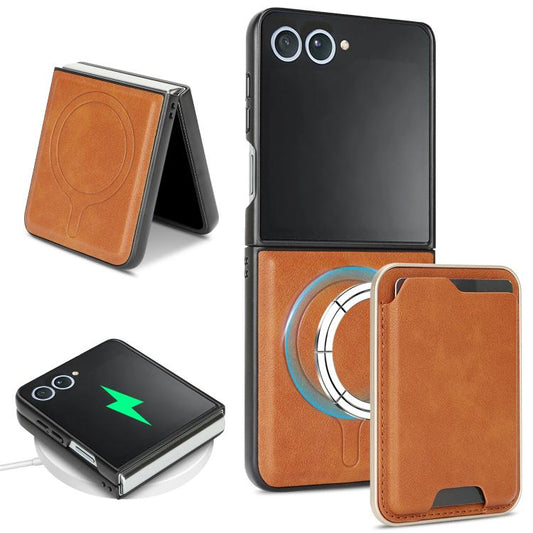 For Samsung Galaxy Z Flip7 Kalebol Slim MagSafe Ring Magnetic Card Bag Leather Phone Case(Brown) - Galaxy Z Flip7 5G Cases by Kalebol | Online Shopping UK | buy2fix
