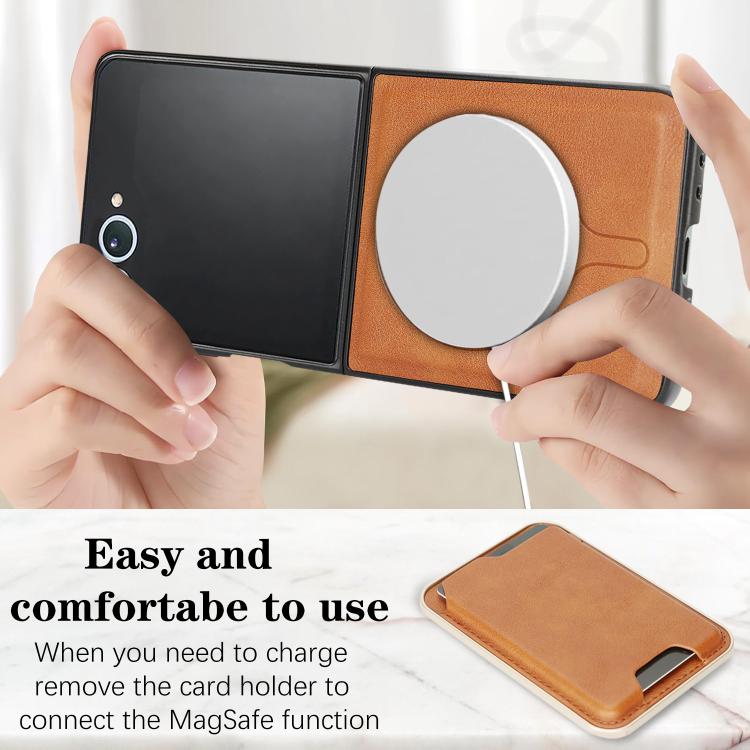 For Samsung Galaxy Z Flip7 Kalebol Slim MagSafe Ring Magnetic Card Bag Leather Phone Case(Brown) - Galaxy Z Flip7 5G Cases by Kalebol | Online Shopping UK | buy2fix