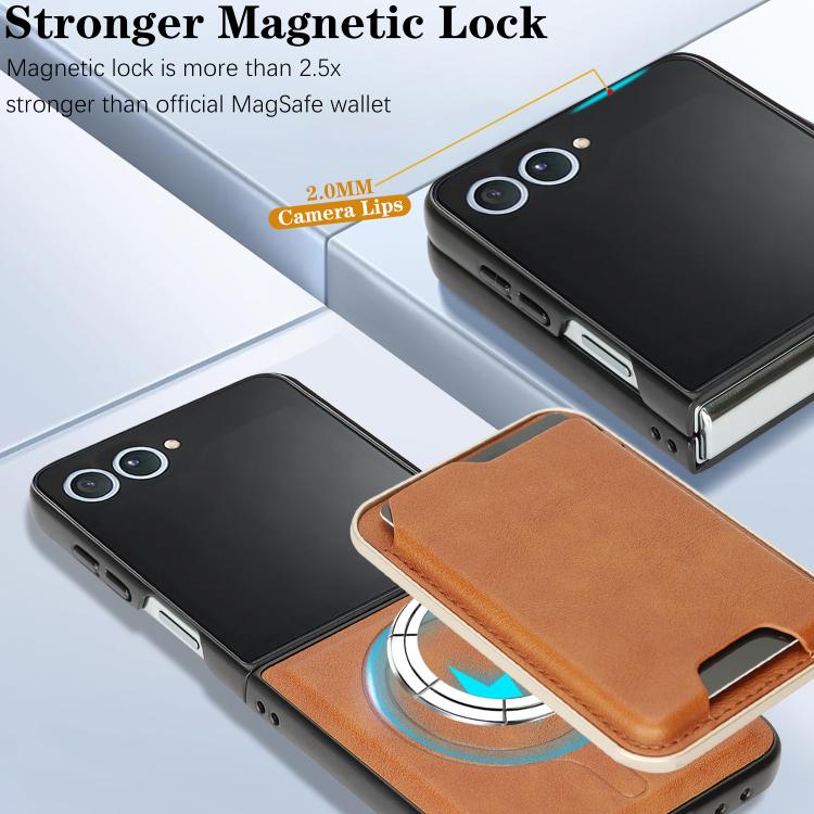 For Samsung Galaxy Z Flip7 Kalebol Slim MagSafe Ring Magnetic Card Bag Leather Phone Case(Brown) - Galaxy Z Flip7 5G Cases by Kalebol | Online Shopping UK | buy2fix