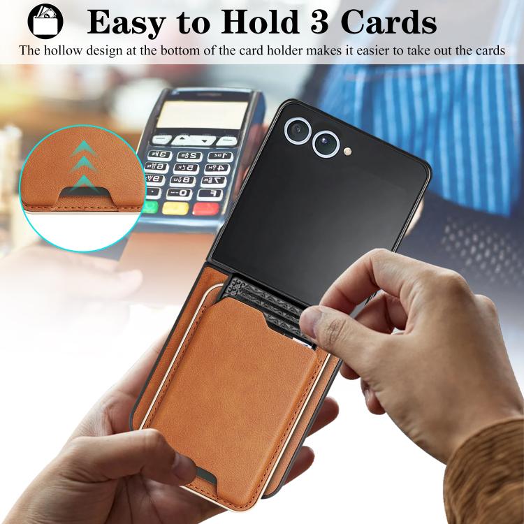 For Samsung Galaxy Z Flip7 Kalebol Slim MagSafe Ring Magnetic Card Bag Leather Phone Case(Brown) - Galaxy Z Flip7 5G Cases by Kalebol | Online Shopping UK | buy2fix