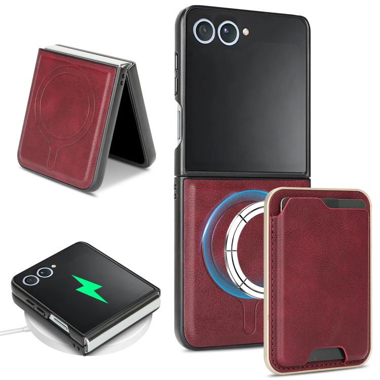 For Samsung Galaxy Z Flip7 Kalebol Slim MagSafe Ring Magnetic Card Bag Leather Phone Case(Red) - Galaxy Z Flip7 5G Cases by Kalebol | Online Shopping UK | buy2fix