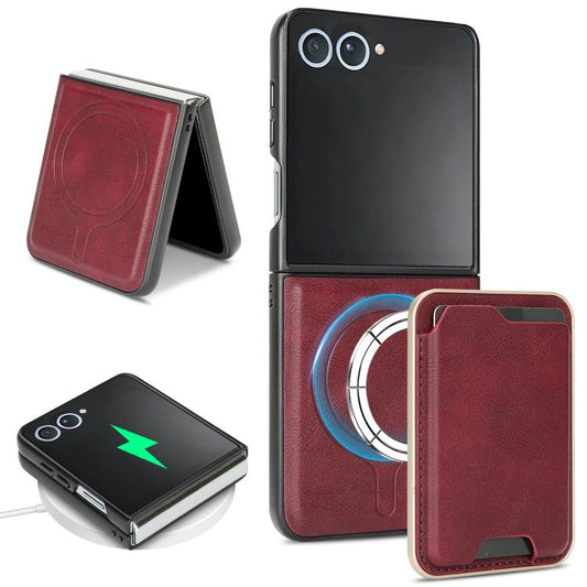 For Samsung Galaxy Z Flip7 Kalebol Slim MagSafe Ring Magnetic Card Bag Leather Phone Case(Red) - Galaxy Z Flip7 5G Cases by Kalebol | Online Shopping UK | buy2fix