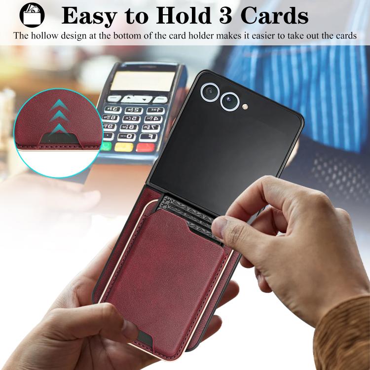 For Samsung Galaxy Z Flip7 Kalebol Slim MagSafe Ring Magnetic Card Bag Leather Phone Case(Red) - Galaxy Z Flip7 5G Cases by Kalebol | Online Shopping UK | buy2fix