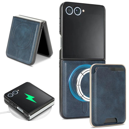 For Samsung Galaxy Z Flip7 Kalebol Slim MagSafe Ring Magnetic Card Bag Leather Phone Case(Blue) - Galaxy Z Flip7 5G Cases by Kalebol | Online Shopping UK | buy2fix