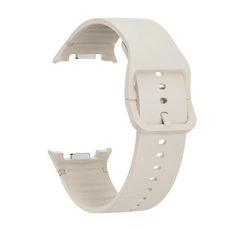 For Samsung Galaxy Watch8 / Watch8 Classic Solid Color Stitched Silicone Watch Band, Size:S(Beige) - Watch Bands by buy2fix | Online Shopping UK | buy2fix