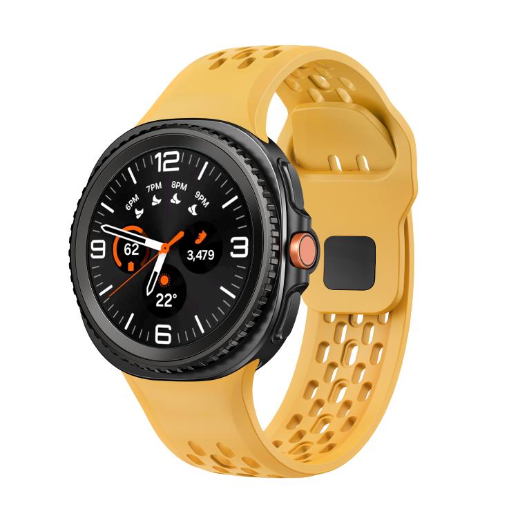 For Samsung Galaxy Watch8 / Watch8 Classic Hole Style Black Reverse Buckle Silicone Watch Band(Yellow) - Watch Bands by buy2fix | Online Shopping UK | buy2fix