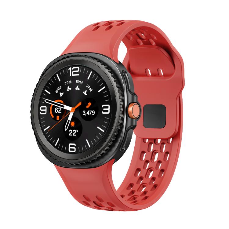 For Samsung Galaxy Watch8 / Watch8 Classic Hole Style Black Reverse Buckle Silicone Watch Band(Red) - Watch Bands by buy2fix | Online Shopping UK | buy2fix