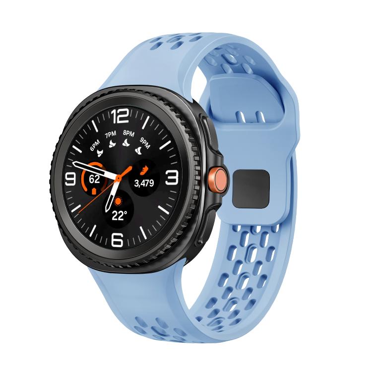 For Samsung Galaxy Watch8 / Watch8 Classic Hole Style Black Reverse Buckle Silicone Watch Band(Light Blue) - Watch Bands by buy2fix | Online Shopping UK | buy2fix