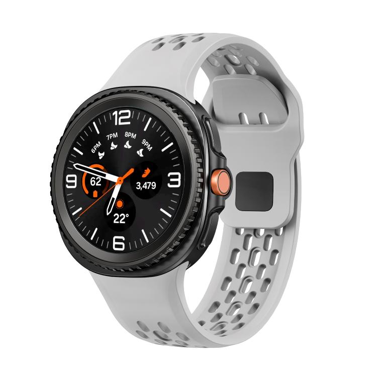 For Samsung Galaxy Watch8 / Watch8 Classic Hole Style Black Reverse Buckle Silicone Watch Band(Gray) - Watch Bands by buy2fix | Online Shopping UK | buy2fix