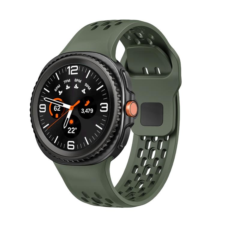 For Samsung Galaxy Watch8 / Watch8 Classic Hole Style Black Reverse Buckle Silicone Watch Band(Army Green) - Watch Bands by buy2fix | Online Shopping UK | buy2fix