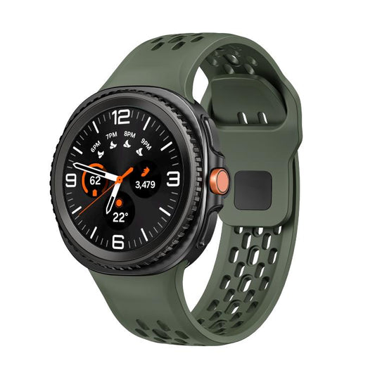 For Samsung Galaxy Watch8 / Watch8 Classic Hole Style Black Reverse Buckle Silicone Watch Band(Army Green) - Watch Bands by buy2fix | Online Shopping UK | buy2fix