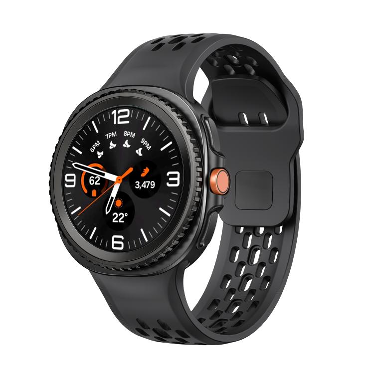 For Samsung Galaxy Watch8 / Watch8 Classic Hole Style Black Reverse Buckle Silicone Watch Band(Black) - Watch Bands by buy2fix | Online Shopping UK | buy2fix