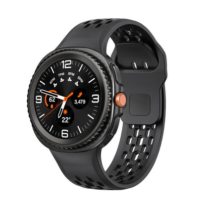 For Samsung Galaxy Watch8 / Watch8 Classic Hole Style Black Reverse Buckle Silicone Watch Band(Black) - Watch Bands by buy2fix | Online Shopping UK | buy2fix
