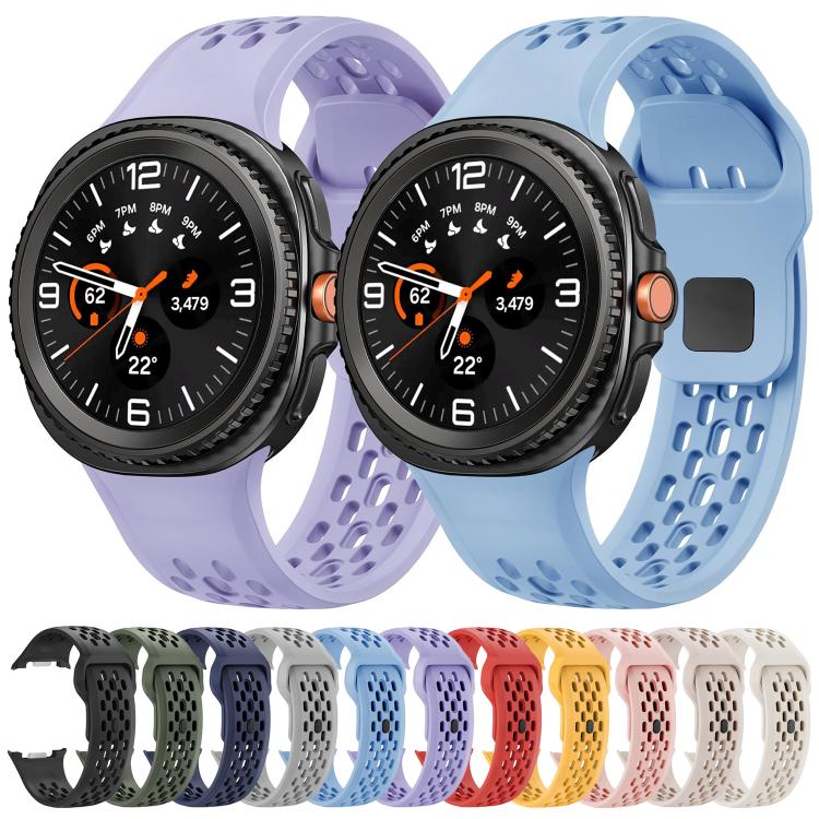 For Samsung Galaxy Watch8 / Watch8 Classic Hole Style Black Reverse Buckle Silicone Watch Band(Light Blue) - Watch Bands by buy2fix | Online Shopping UK | buy2fix