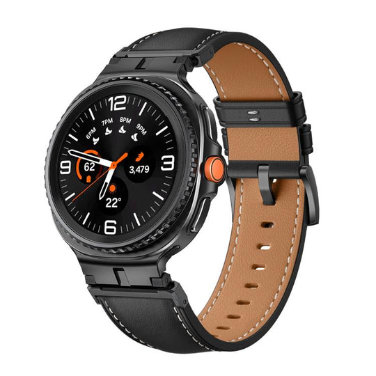 For Galaxy Watch9 / 8 / 8 Classic Metal Head Connector Genuine Leather Watch Band(Black Black)