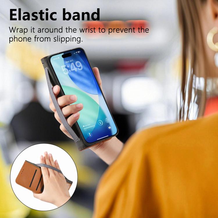 For iPhone Air Elastic Wristband Magnetic Suction Leather Phone Case(Brown) - iPhone Air Cases by buy2fix | Online Shopping UK | buy2fix