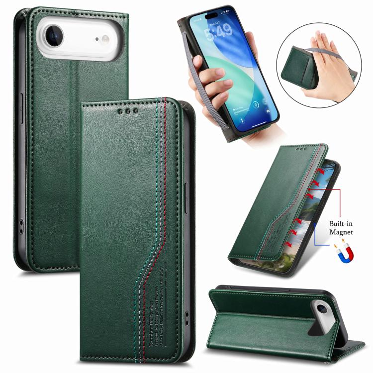 For iPhone Air Elastic Wristband Magnetic Suction Leather Phone Case(Green) - iPhone Air Cases by buy2fix | Online Shopping UK | buy2fix
