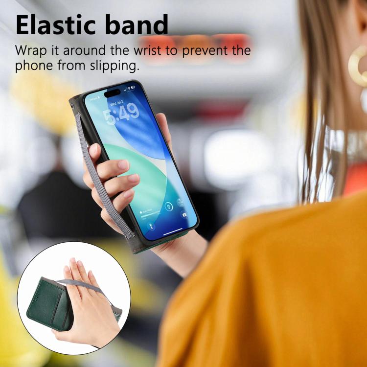 For iPhone Air Elastic Wristband Magnetic Suction Leather Phone Case(Green) - iPhone Air Cases by buy2fix | Online Shopping UK | buy2fix