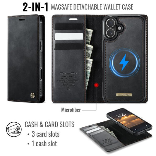 For iPhone 16 Plus CaseMe C49 MagSafe RFID Blocking Detachable Wallet Leather Phone Case(Black) - iPhone 16 Plus Cases by CaseMe | Online Shopping UK | buy2fix