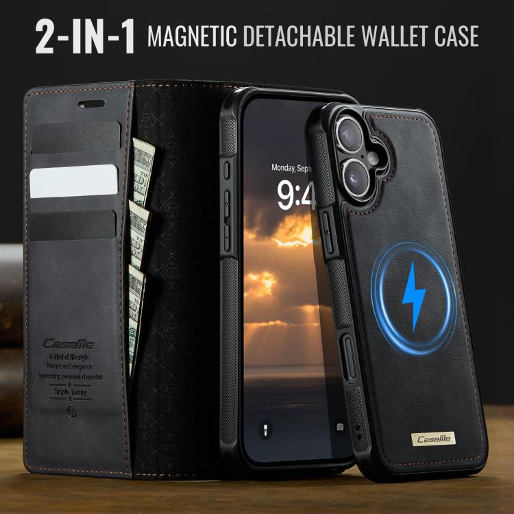 For iPhone 16 Plus CaseMe C49 MagSafe RFID Blocking Detachable Wallet Leather Phone Case(Black) - iPhone 16 Plus Cases by CaseMe | Online Shopping UK | buy2fix