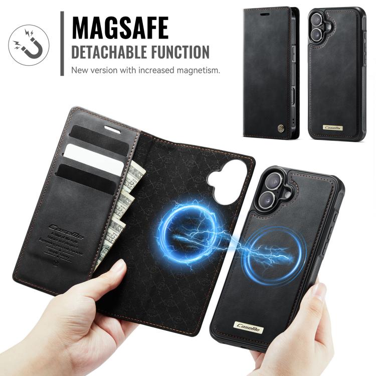 For iPhone 16 Plus CaseMe C49 MagSafe RFID Blocking Detachable Wallet Leather Phone Case(Black) - iPhone 16 Plus Cases by CaseMe | Online Shopping UK | buy2fix