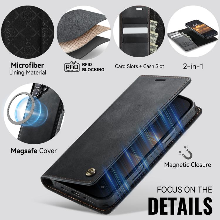 For iPhone 16 Plus CaseMe C49 MagSafe RFID Blocking Detachable Wallet Leather Phone Case(Black) - iPhone 16 Plus Cases by CaseMe | Online Shopping UK | buy2fix