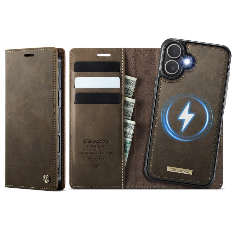 For iPhone 16 Plus CaseMe C49 MagSafe RFID Blocking Detachable Wallet Leather Phone Case(Coffee) - iPhone 16 Plus Cases by CaseMe | Online Shopping UK | buy2fix