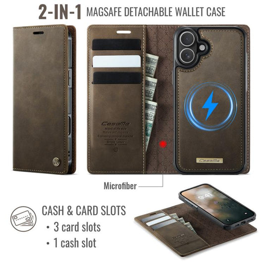 For iPhone 16 Plus CaseMe C49 MagSafe RFID Blocking Detachable Wallet Leather Phone Case(Coffee) - iPhone 16 Plus Cases by CaseMe | Online Shopping UK | buy2fix