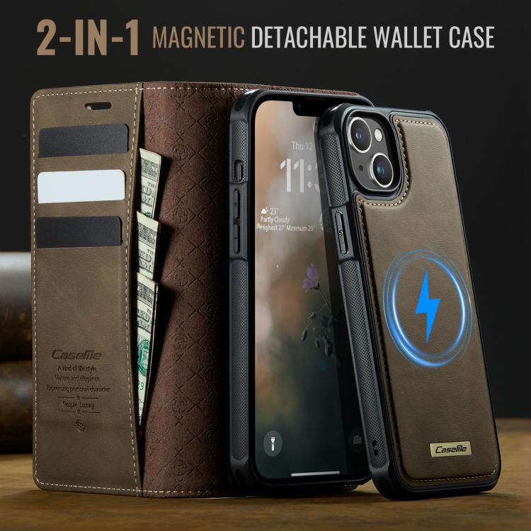 For iPhone 16 Plus CaseMe C49 MagSafe RFID Blocking Detachable Wallet Leather Phone Case(Coffee) - iPhone 16 Plus Cases by CaseMe | Online Shopping UK | buy2fix