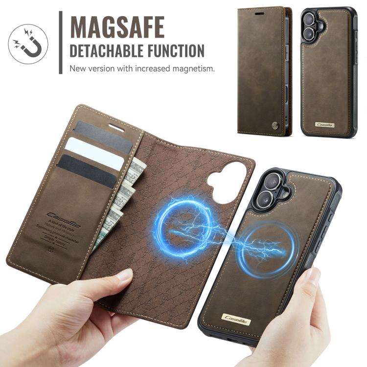 For iPhone 16 Plus CaseMe C49 MagSafe RFID Blocking Detachable Wallet Leather Phone Case(Coffee) - iPhone 16 Plus Cases by CaseMe | Online Shopping UK | buy2fix