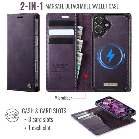 For iPhone 16 Plus CaseMe C49 MagSafe RFID Blocking Detachable Wallet Leather Phone Case(Purple) - iPhone 16 Plus Cases by CaseMe | Online Shopping UK | buy2fix