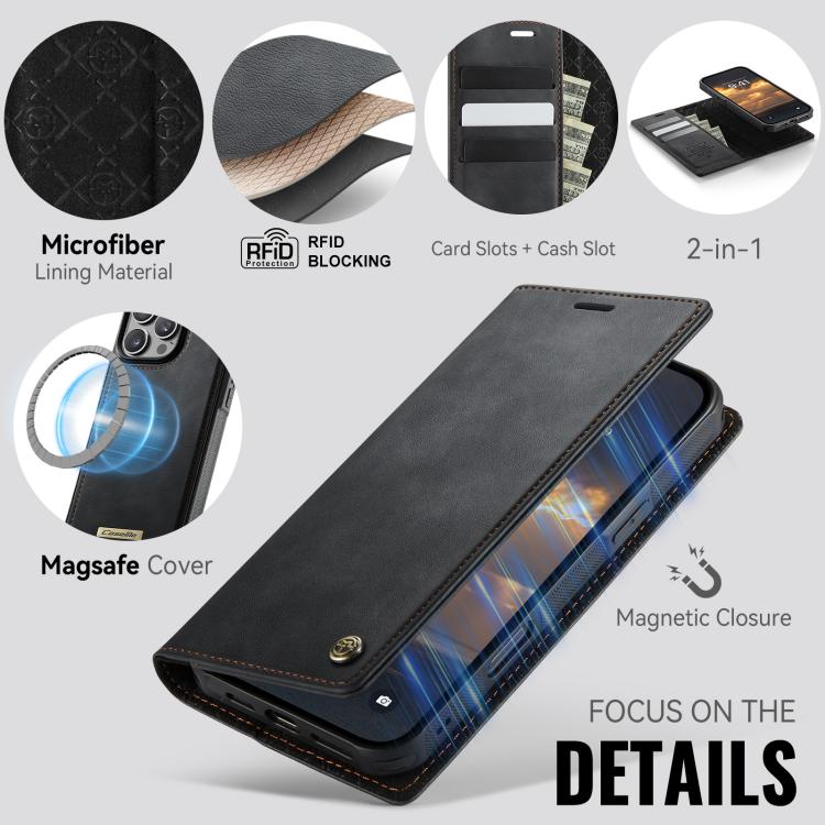 For iPhone 16 Pro CaseMe C49 MagSafe RFID Blocking Detachable Wallet Leather Phone Case(Black) - iPhone 16 Pro Cases by CaseMe | Online Shopping UK | buy2fix