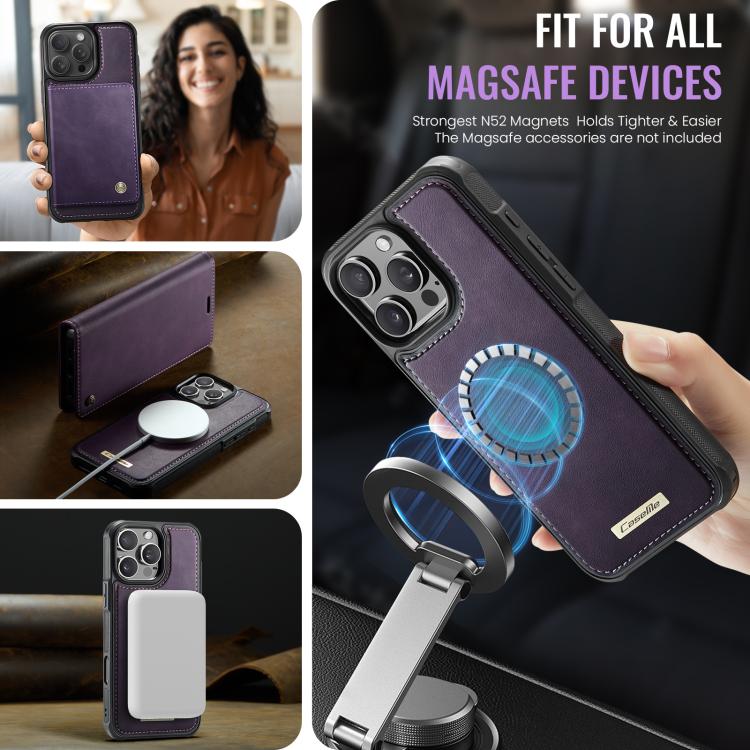 For iPhone 16 Pro CaseMe C49 MagSafe RFID Blocking Detachable Wallet Leather Phone Case(Purple) - iPhone 16 Pro Cases by CaseMe | Online Shopping UK | buy2fix