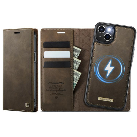 For iPhone 15 CaseMe C49 MagSafe RFID Blocking Detachable Wallet Leather Phone Case(Coffee)
