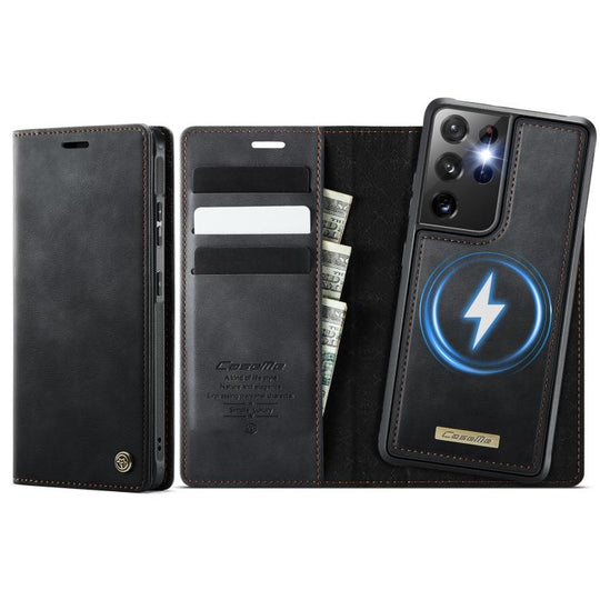 For Samsung Galaxy S21 Ultra 5G CaseMe C49 Magnetic RFID Blocking Detachable Wallet Leather Phone Case(Black)