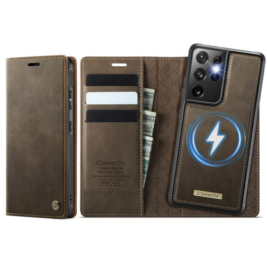 For Samsung Galaxy S21 Ultra 5G CaseMe C49 Magnetic RFID Blocking Detachable Wallet Leather Phone Case(Coffee)