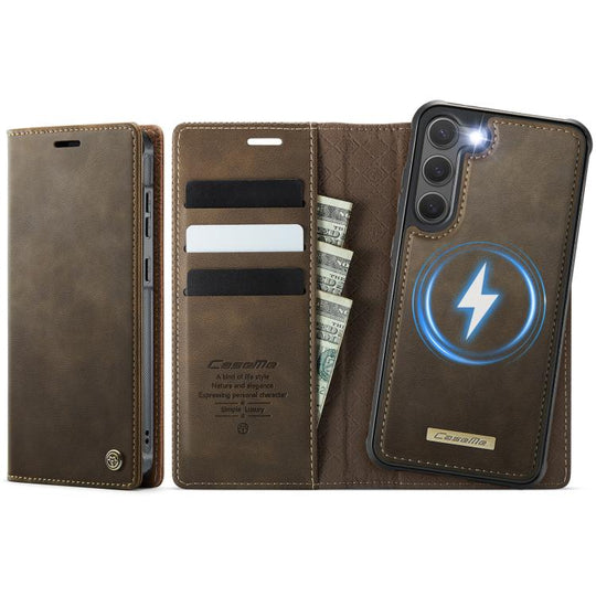 For Samsung Galaxy S23 5G CaseMe C49 Magnetic RFID Blocking Detachable Wallet Leather Phone Case(Coffee)