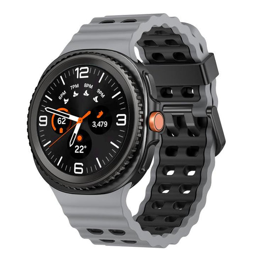 For Galaxy Watch9 / 8 / 8 Classic Ocean Style Quick Release Buckle Two Color Silicone Watch Band(Gray Black)