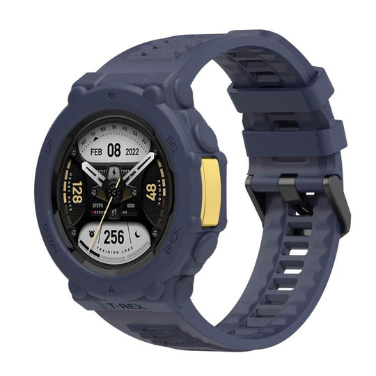 For Huami Amazfit T-Rex 2 Silicone Watch Cover Integrated Sport Silicone Watch Band(Deep Blue)