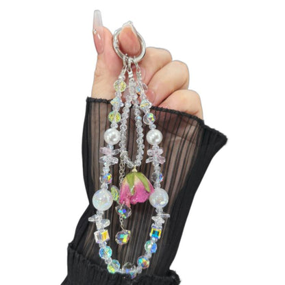 White Rose Real Flower Double-Layer Mobile PhoneChain - Lanyards & Wrist Straps by buy2fix | Online Shopping UK | buy2fix