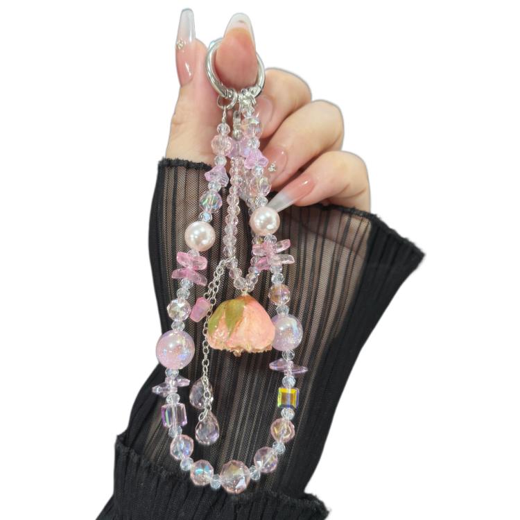 Pink Rose Real Flower Double-Layer Mobile PhoneChain - Lanyards & Wrist Straps by buy2fix | Online Shopping UK | buy2fix