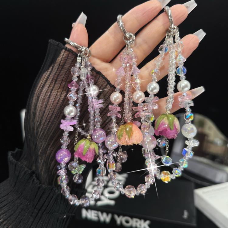 Pink Rose Real Flower Double-Layer Mobile PhoneChain - Lanyards & Wrist Straps by buy2fix | Online Shopping UK | buy2fix