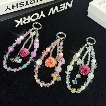 White Rose Real Flower Double-Layer Mobile PhoneChain - Lanyards & Wrist Straps by buy2fix | Online Shopping UK | buy2fix