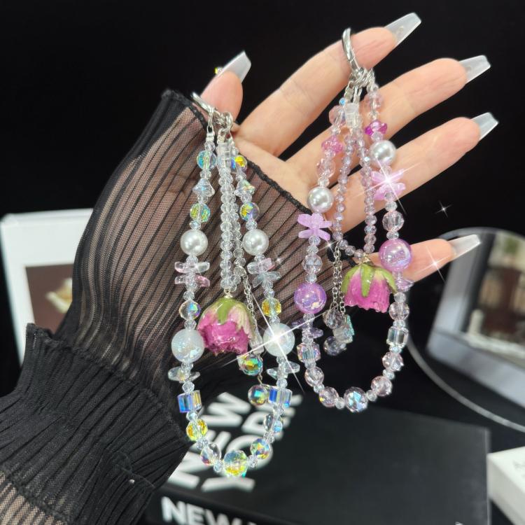 Pink Rose Real Flower Double-Layer Mobile PhoneChain - Lanyards & Wrist Straps by buy2fix | Online Shopping UK | buy2fix